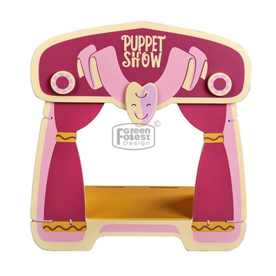 portable puppet stage educational play set with 5 characters, 1 stage background puppet theatre toy